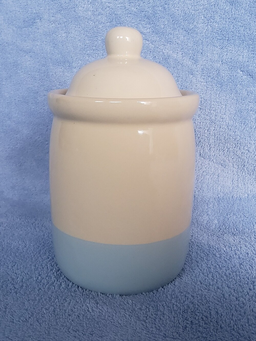 Minimalist Two-Tone Ceramic Canister with Lid Cream & Light Blue Decorative Jar